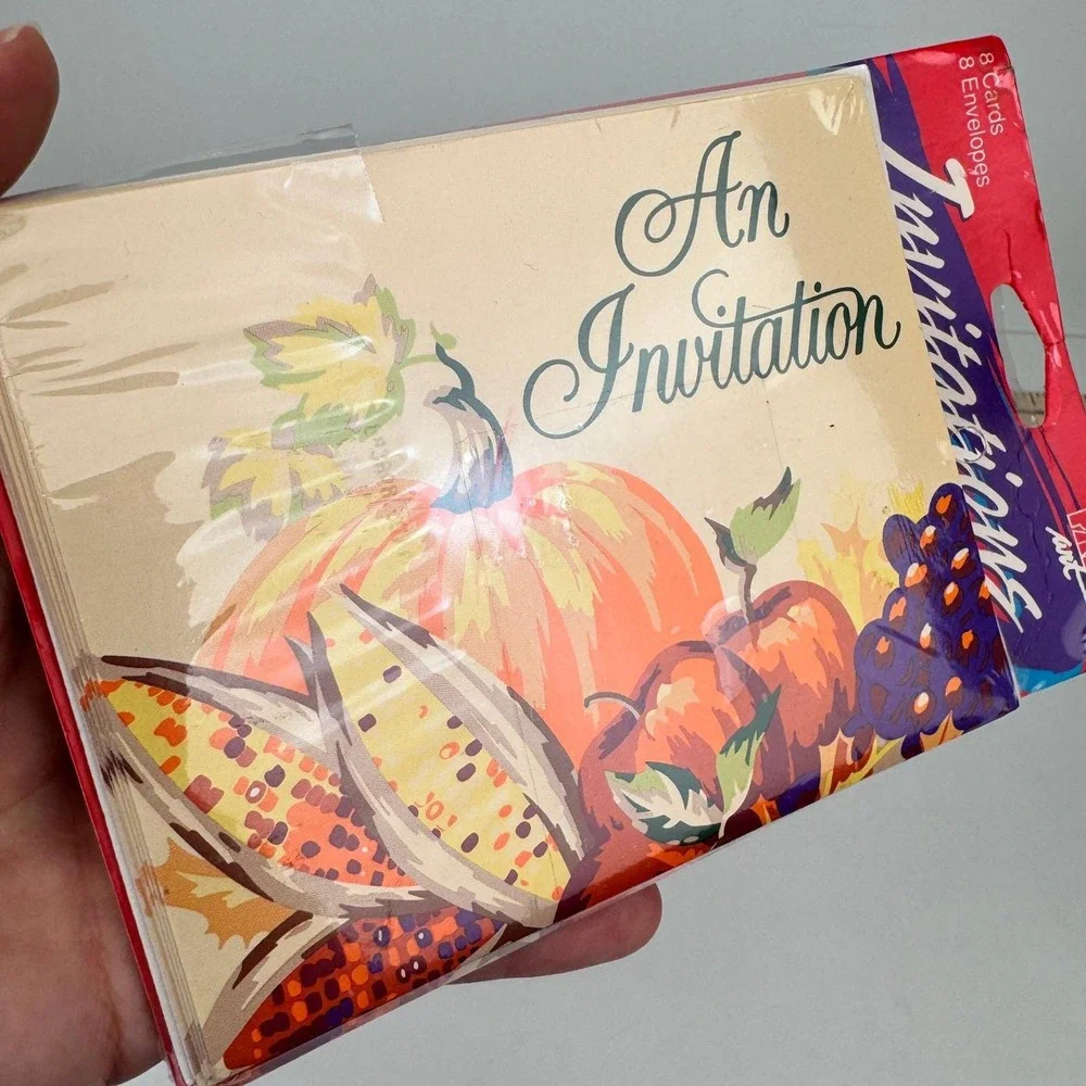 Vtg Package of 8 An Invitation‎ Greeting Card Fall Autumn Party Invite Sealed